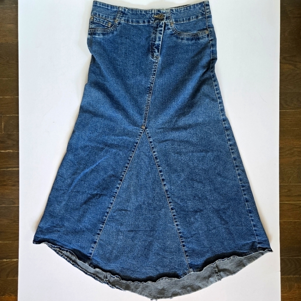 Jeanswest 90s y2k stretch denim midi skirt vintage asymetric sz 30US or 10Aus